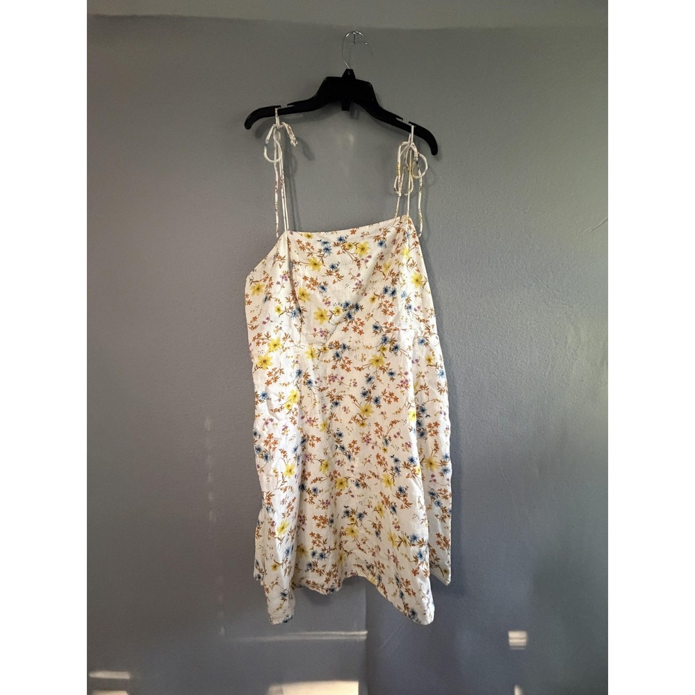 Old Navy Dress Womens XL White Floral Square Neck Tie Strap Linen Short Sundress